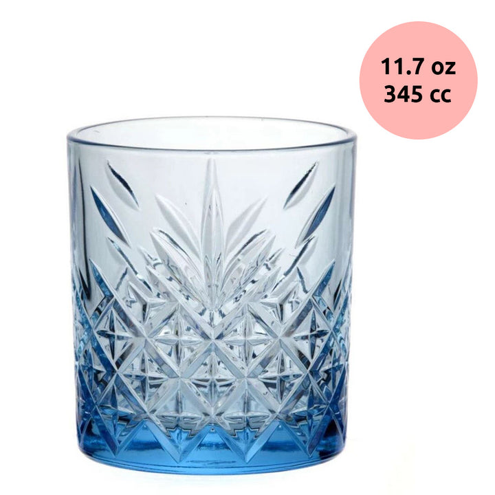 Timeless Blue Whiskey Glass Set, Lowball Glass Set, 4 Pcs