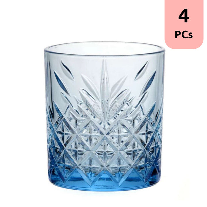 Timeless Blue Whiskey Glass Set, Lowball Glass Set, 4 Pcs