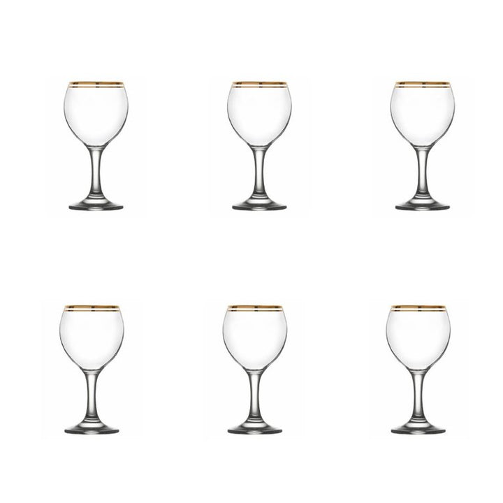 LAV Wine Glass Set, Glasses with Gold Trim, 6 Pcs, 7.25 Oz