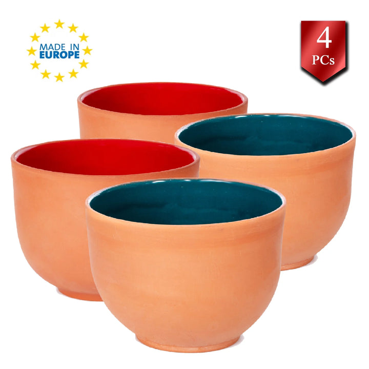 Traditional Terracotta Serving Dish, Elegant Clay Bowl 4 Pcs