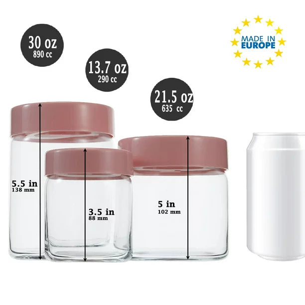 Lav Glass Mason Storage Jar Set with Lids, (30 - 22 - 10 Oz)