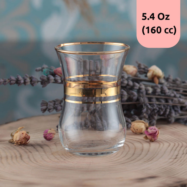 Aida Tea Glasses with Gold Trim, 6 Pcs, 5.4 Oz (160 cc)