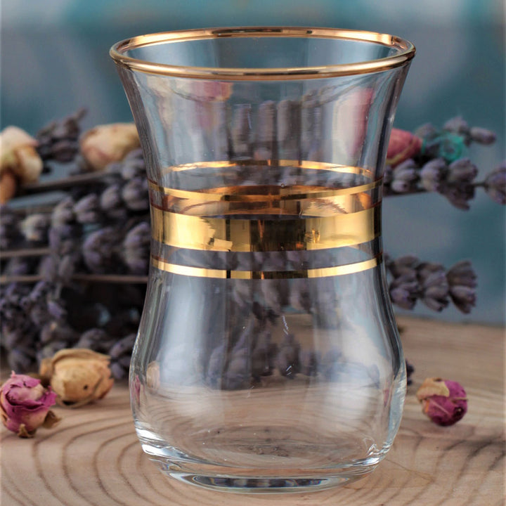 Aida Tea Glasses with Gold Trim, 6 Pcs, 5.4 Oz (160 cc)