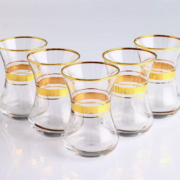 Aida Tea Glasses with Gold Trim, 6 Pcs, 5.4 Oz (160 cc)