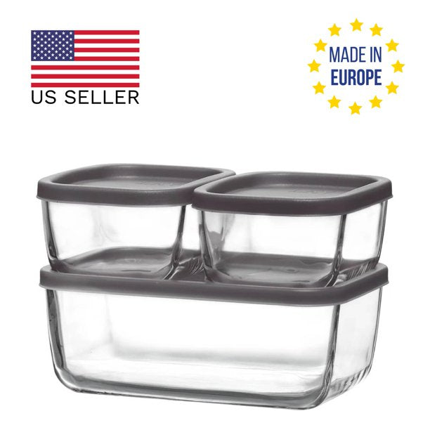 Glass Food Container Set with Lids, 3 Pcs, 13.75 Oz, 39.5 Oz