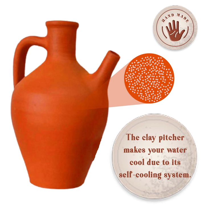 Natural Mud Jug with Authentic Mouth, Clay Pitcher