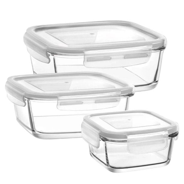 Glass Food Container Set with Lids, (12.75, 24.25, 39 Oz)