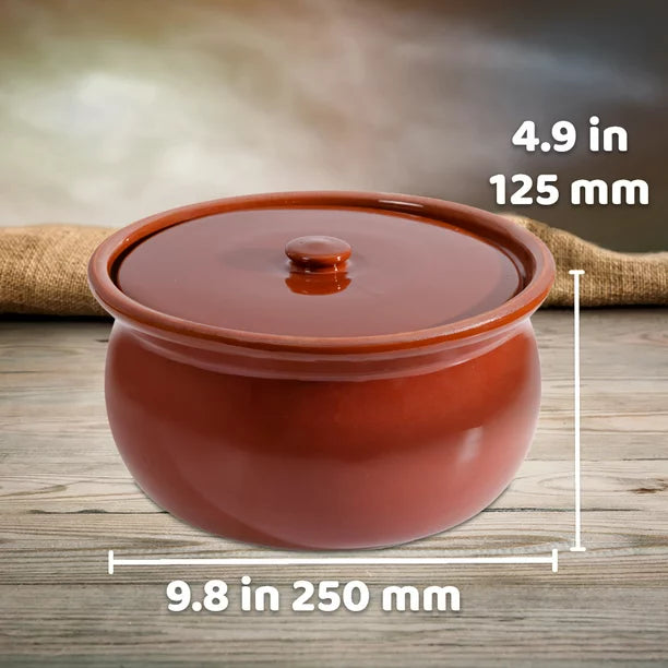 Handmade Clay Cooking Pot with Lid, Fully Glazed Ancient Pot