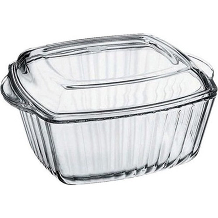 Glass Fluted Casserole Dish with Lid Ovenware Cookware, 88oz