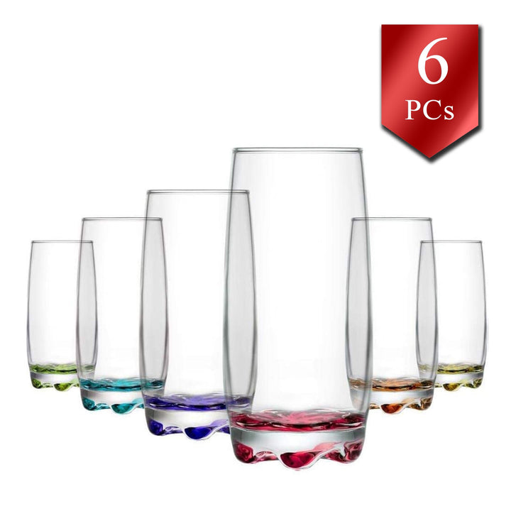 Drinking Glasses Set of 6, Long Colorful Tumbler, 13 oz