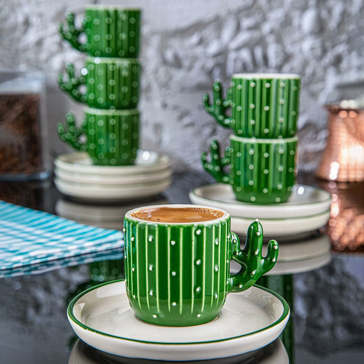 Cactus Design Ceramic Espresso Mug Set, 12 Pcs, 3.75 Oz