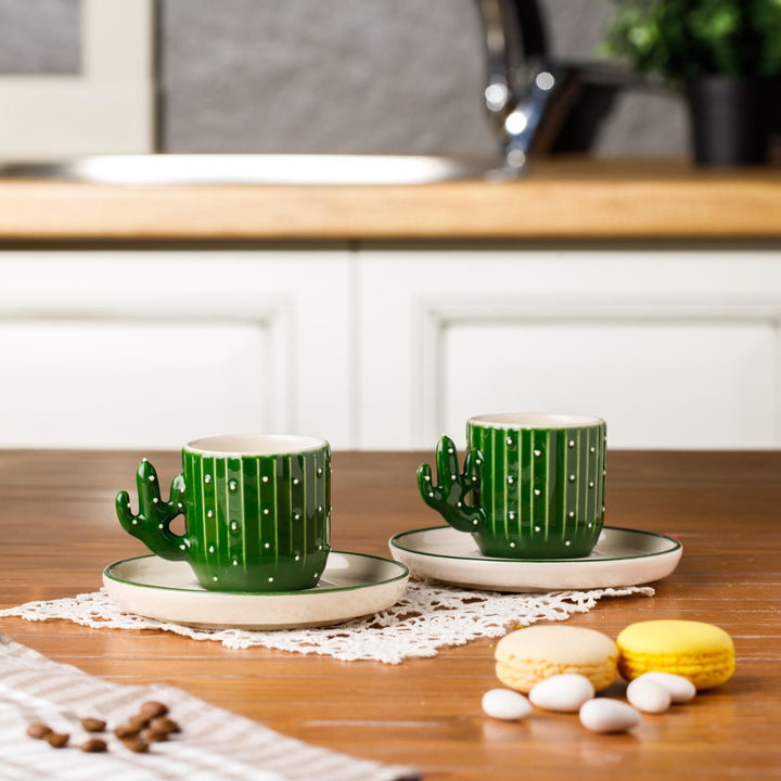 Cactus Design Ceramic Espresso Mug Set, 12 Pcs, 3.75 Oz