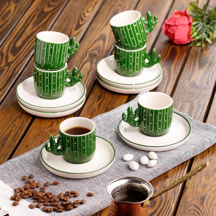 Cactus Design Ceramic Espresso Mug Set, 12 Pcs, 3.75 Oz