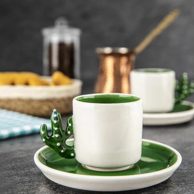 Cactus Design Ceramic Espresso Mug Set, 12 Pcs, 3.75 Oz