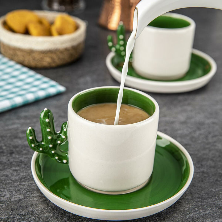 Cactus Design Ceramic Espresso Mug Set, 12 Pcs, 3.75 Oz