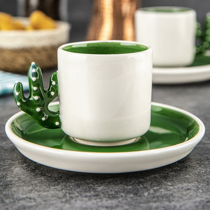 Cactus Design Ceramic Espresso Mug Set, 12 Pcs, 3.75 Oz