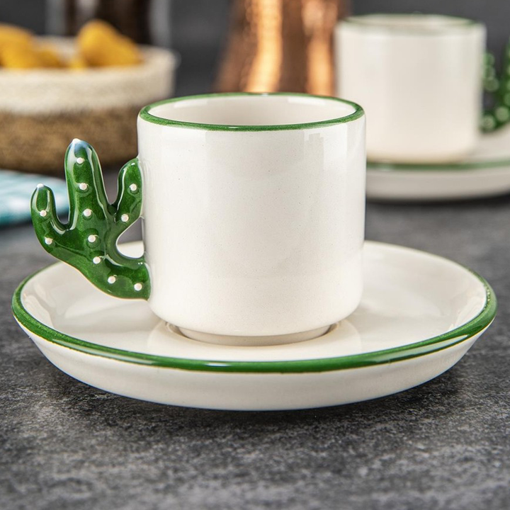 Cactus Design Ceramic Espresso Mug Set, 12 Pcs, 3.75 Oz