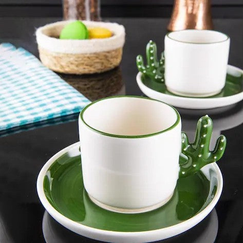 Cactus Design Ceramic Espresso Mug Set, 12 Pcs, 3.75 Oz