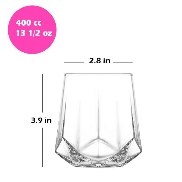 Valeria Whiskey Glass Set, Drinking Glass Set, 6 Pcs 13.5 Oz