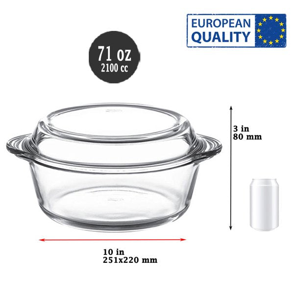 Glass Casserole with Lid- Round Baking Dish, Oven Safe