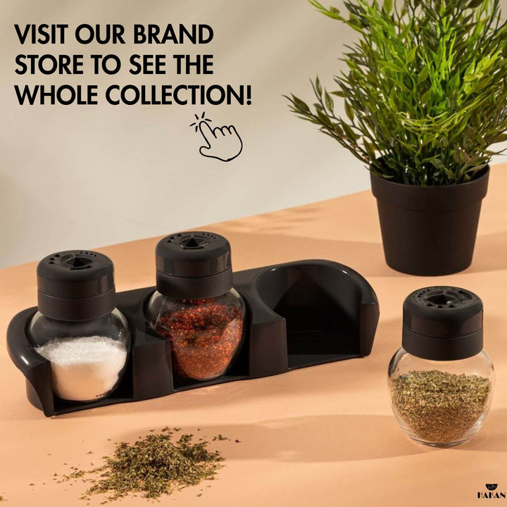 3-Pack Glass Seasoning Shakers with Rack, 7.1 oz Spice Jars – HAKAN