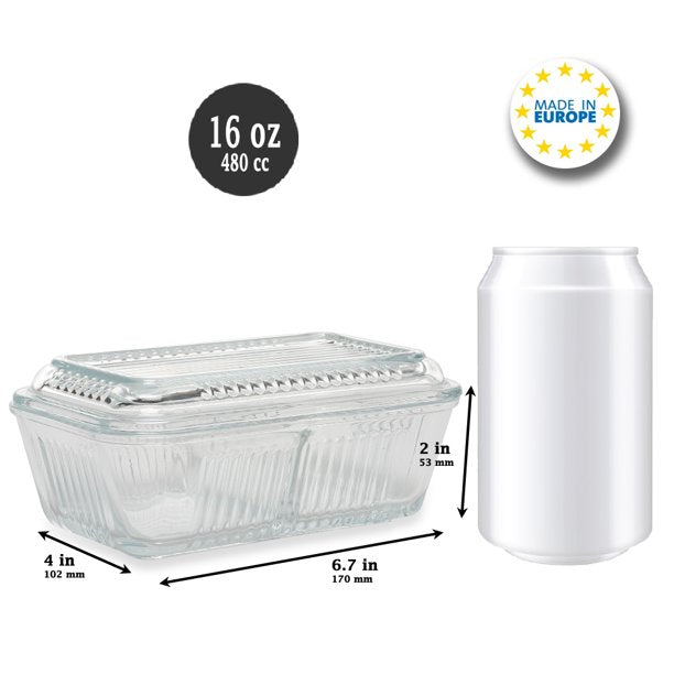 Glass Storage Container with Lid, 2 Part Relish Dish