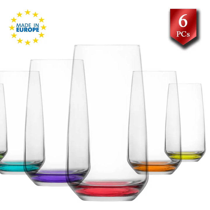 Lav Colorful Base Glass Tumblers, Set of 6, 16.25 oz