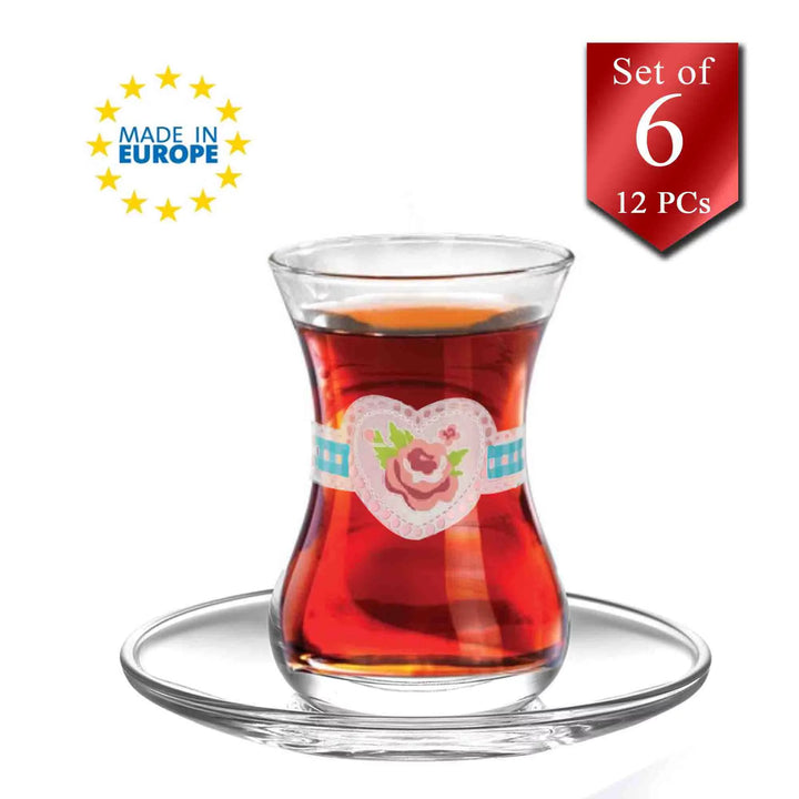 Lav Authentic Turkish Teacups with Saucers 12 Pcs, 4.75 oz