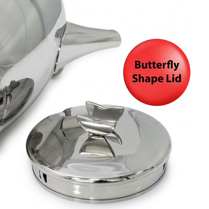 Korkmaz Butterfly Stainless Steel Turkish Tea Pot, 2.4 qt