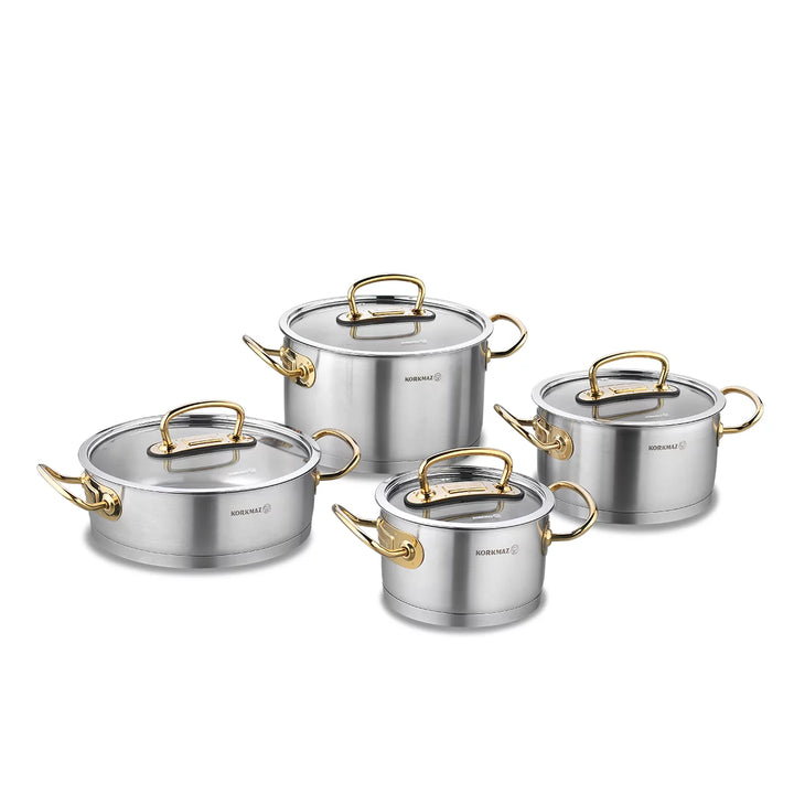 Korkmaz Proline Stainless Cookware Set, Cooking Pot, 8 Pcs