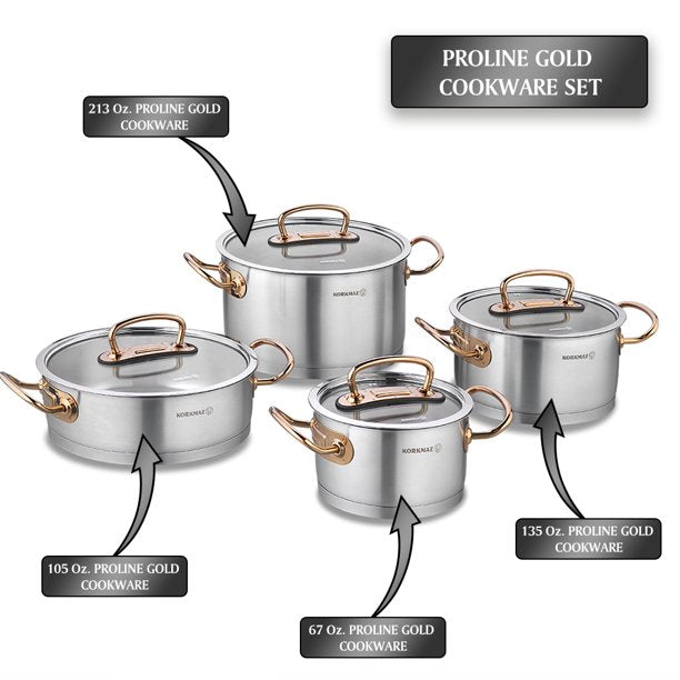 Korkmaz Proline Stainless Cookware Set, Cooking Pot, 8 Pcs