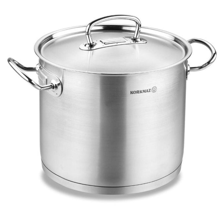 Korkmaz Deep Stainless Steel Casserole with Lid, Cooking Pot