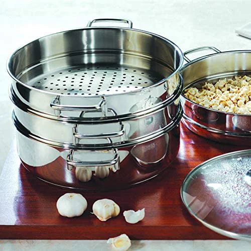 Korkmaz Perla Stainless Steel Steamer Cooking Pot, Glass Lid