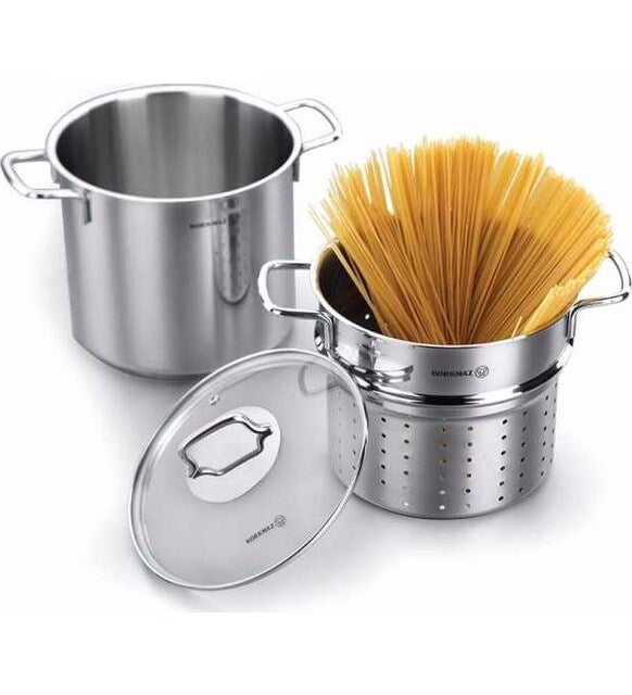 Korkmaz Perla Stainless Steel Pasta Set with Strainer, 6 qt