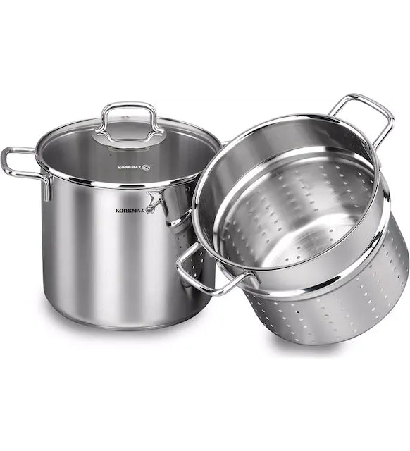 Korkmaz Perla Stainless Steel Pasta Set with Strainer, 6 qt