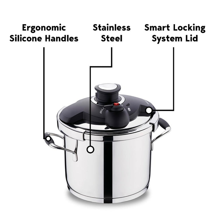 Korkmaz Flora Black Stainless Steel Pressure Cooker, 6.3 qt