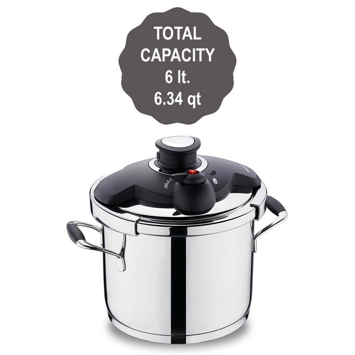 Korkmaz Flora Black Stainless Steel Pressure Cooker, 6.3 qt