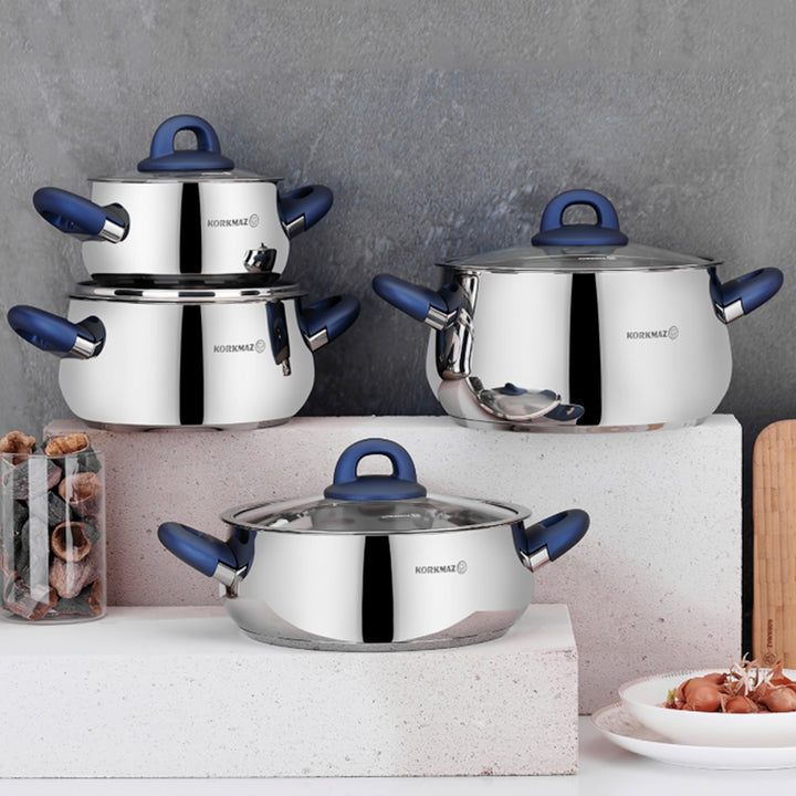 Korkmaz Bella Azura 8-Piece Stainless Steel Cookware Set