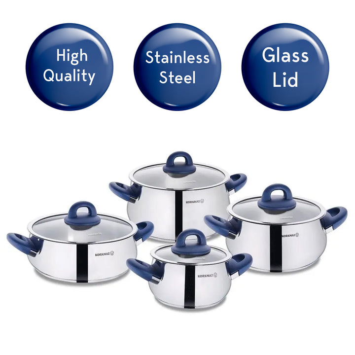 Korkmaz Bella Azura 8-Piece Stainless Steel Cookware Set