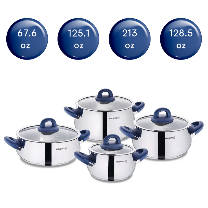 Korkmaz Bella Azura 8-Piece Stainless Steel Cookware Set