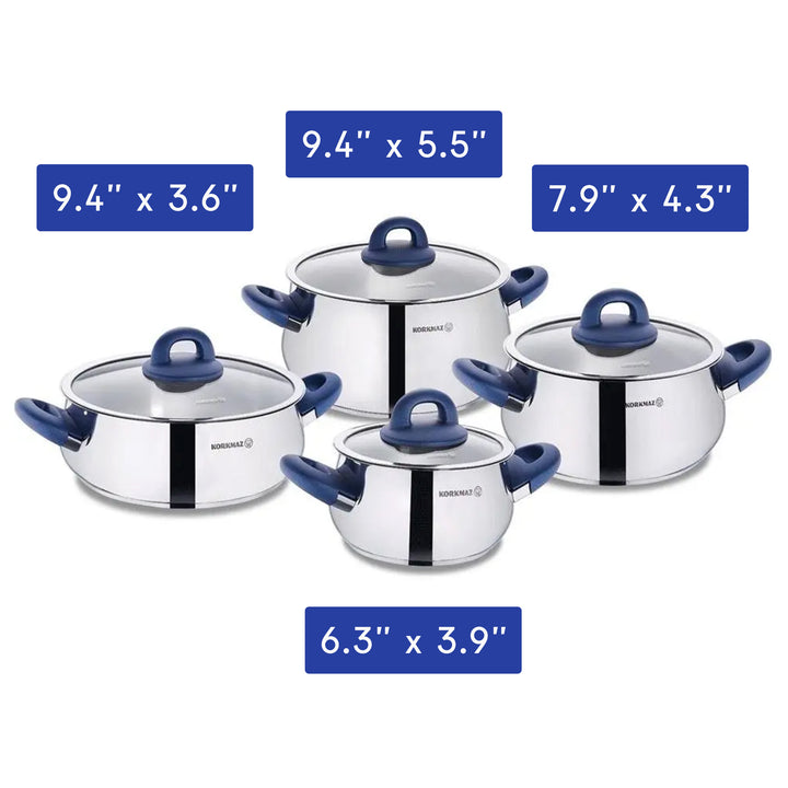 Korkmaz Bella Azura 8-Piece Stainless Steel Cookware Set