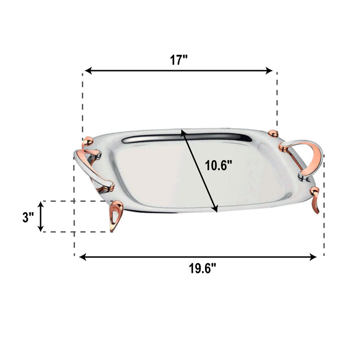 Korkmaz Stainless Steel Footed Serving Tray with Handles