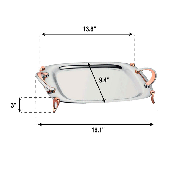 Korkmaz Stainless Steel Footed Serving Tray with Handles