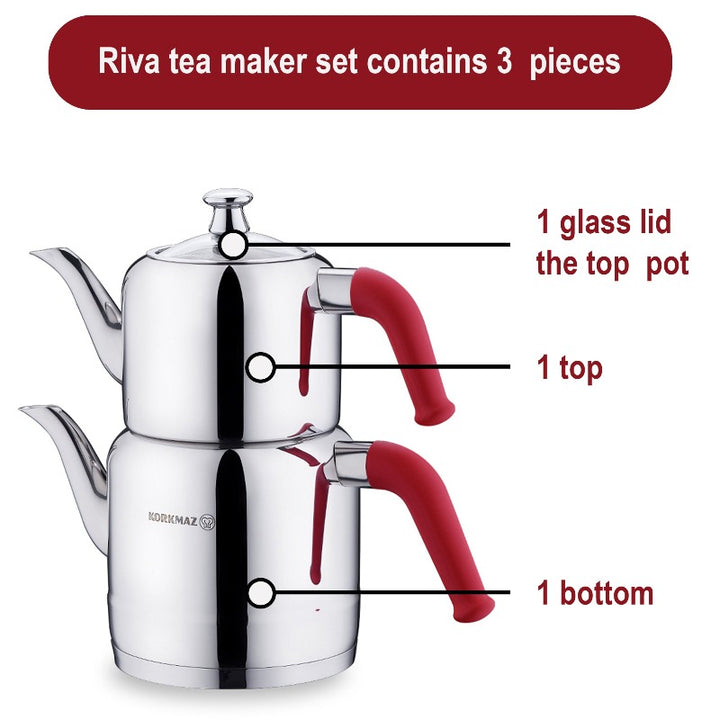 Korkmaz Riva Stainless Steel Double Tea Pot Set, Tea Maker