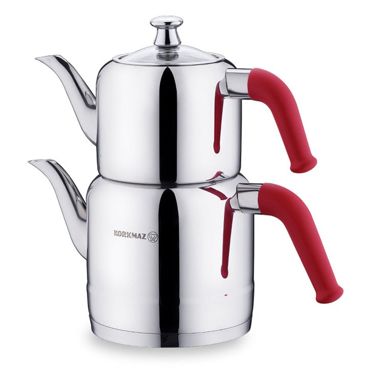 Korkmaz Riva Stainless Steel Double Tea Pot Set, Tea Maker