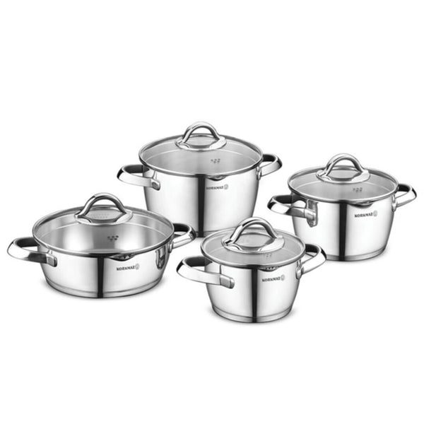 Korkmaz Vertex 8-Piece Stainless Steel Cookware Set, Silver