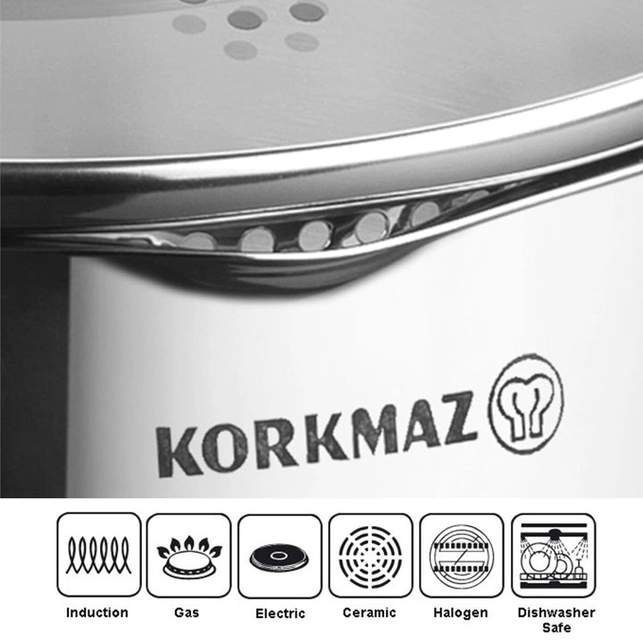 Korkmaz Vertex 8-Piece Stainless Steel Cookware Set, Silver