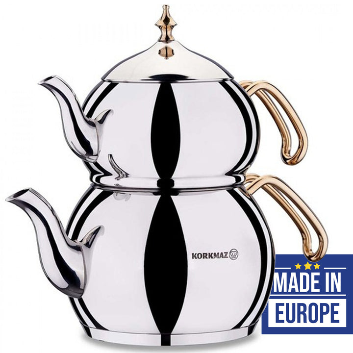 Korkmaz Hanedan Turkish Teapot Set for Stovetop, 3.3 qt