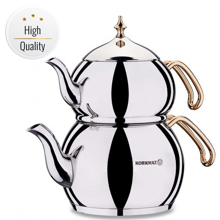 Korkmaz Hanedan Turkish Teapot Set for Stovetop, 3.3 qt