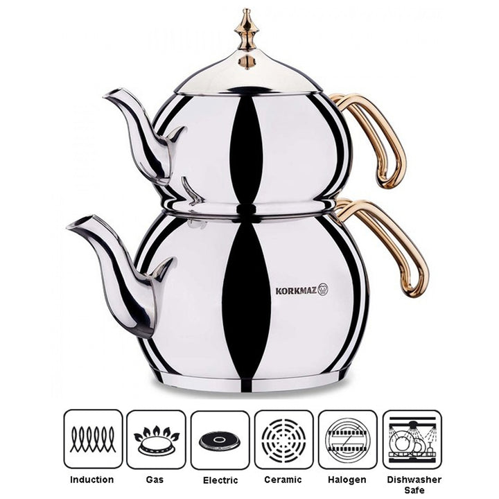 Korkmaz Hanedan Turkish Teapot Set for Stovetop, 3.3 qt